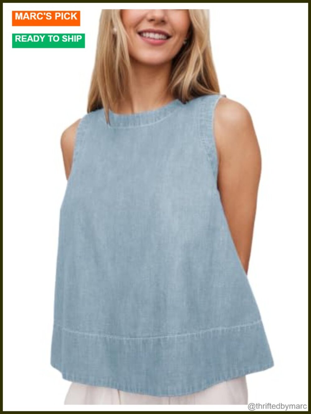 Women's Denim Tank Top Sleeveless Crewneck Loose Fit Camisole